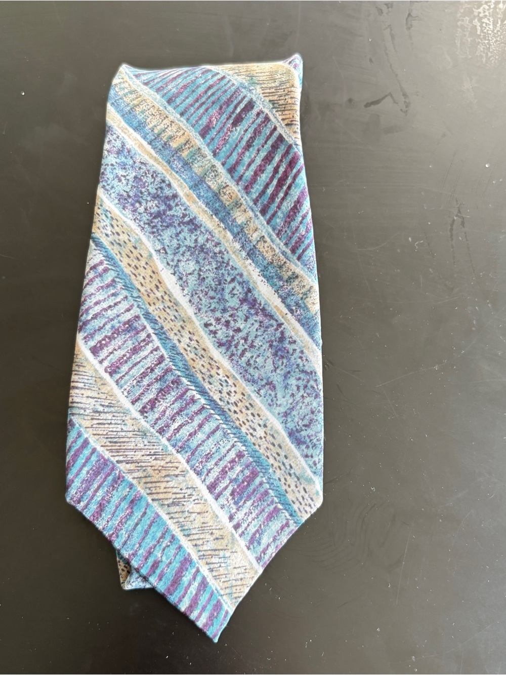 Vintage Oscar de la Renta Couture Collection Silk Tie Abstract Blue Teal USA
